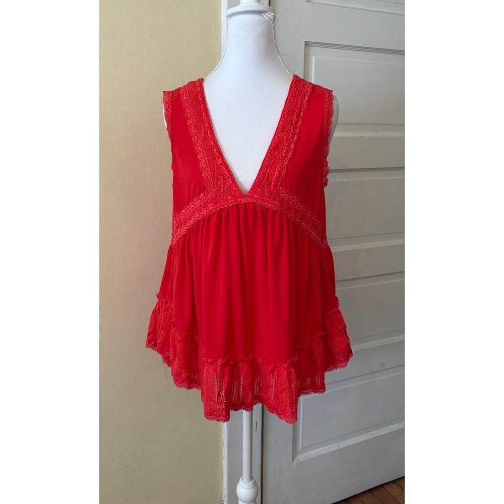 POL top pol tank top vneck tunic lace open back womens size small oversized red